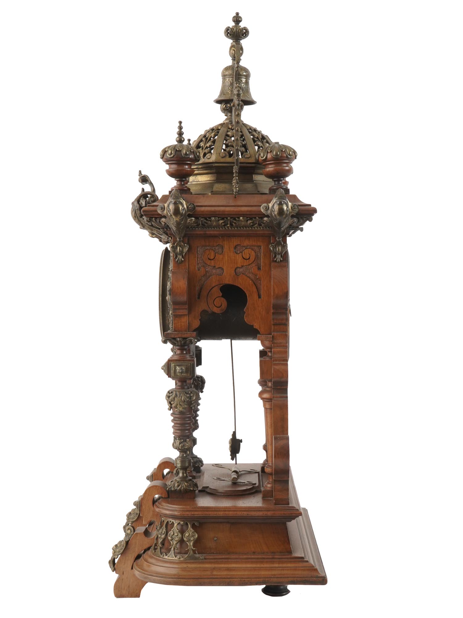 ANTIQUE 19TH C. WALNUT AND BRASS LENZKIRCH CLOCK PIC-3